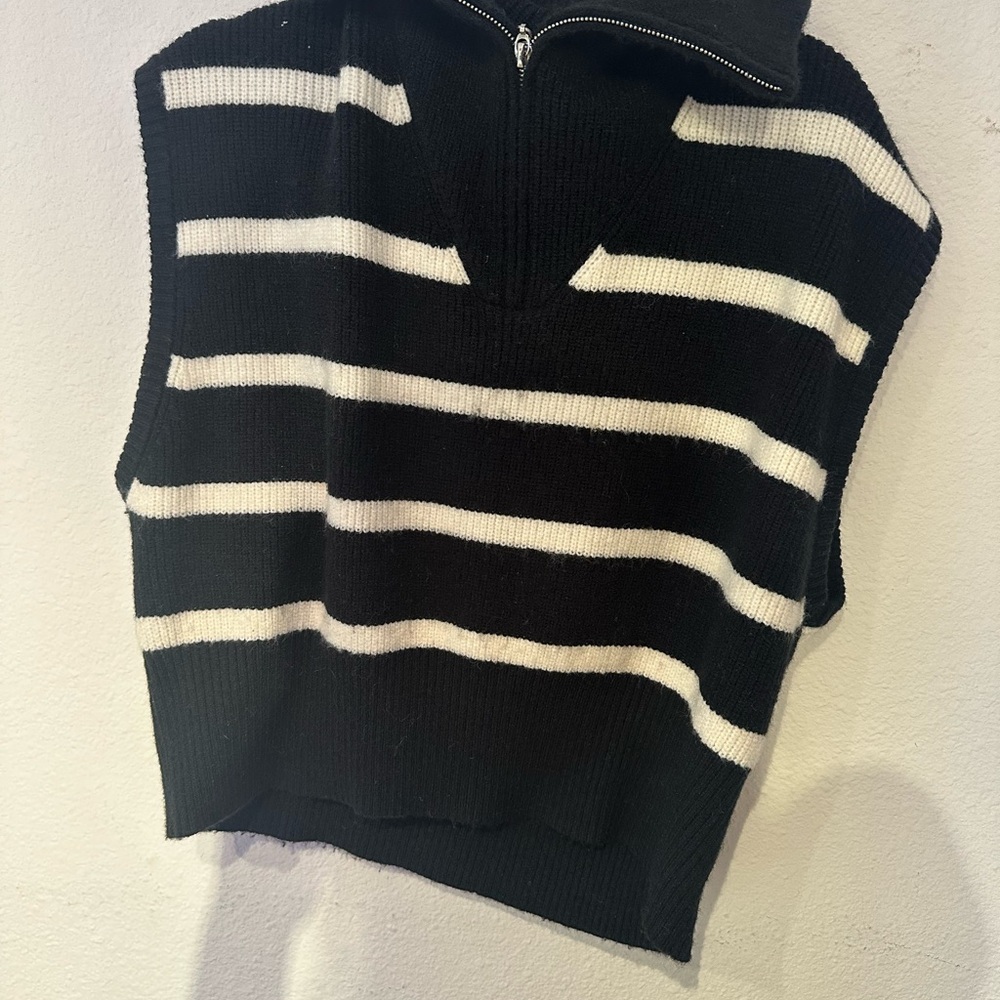 Black and White Striped Women's Sweater Vest from Shop Starlow